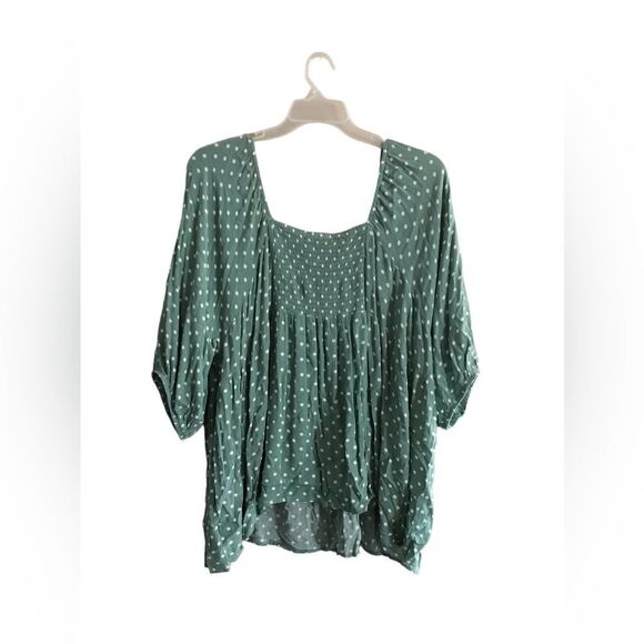 Suzanne Betro Size 4X Green and White Polka Dot Blouse - Picture 3 of 7